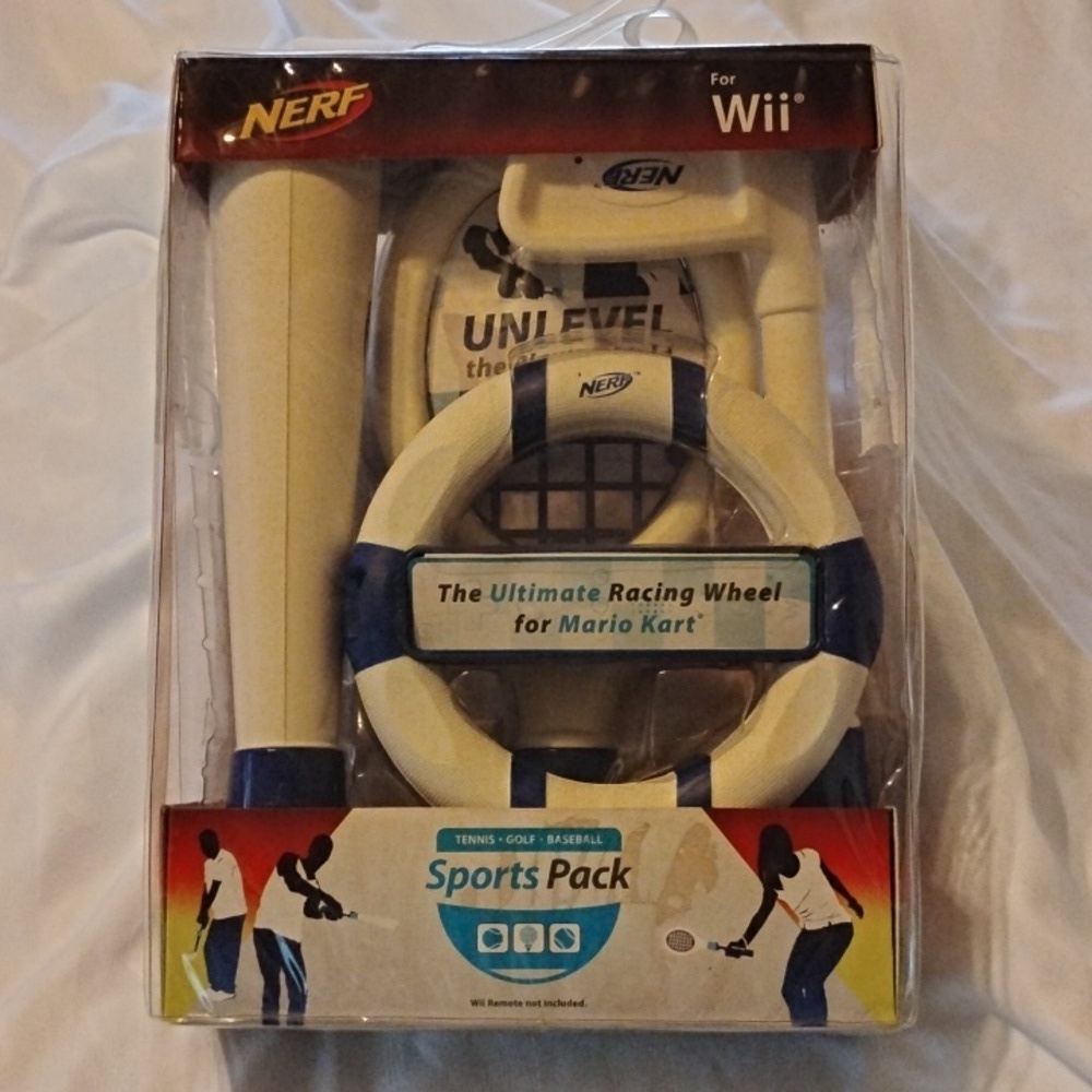 Nerf Wii Sports Pack Nintendo Wheel Tennis Golf Baseball, New In Package